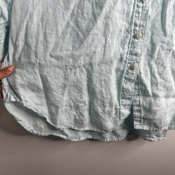 Lands End Shirt Dress Womens 1X Blue Linen Tunic Button Front Pockets Coastal - Picture 6 of 11